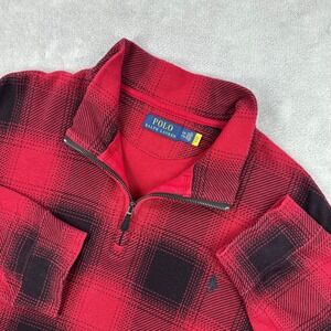 Polo Ralph Lauren Quarter Zip Pullover Mens XXL Red Black Buffalo Check Classic